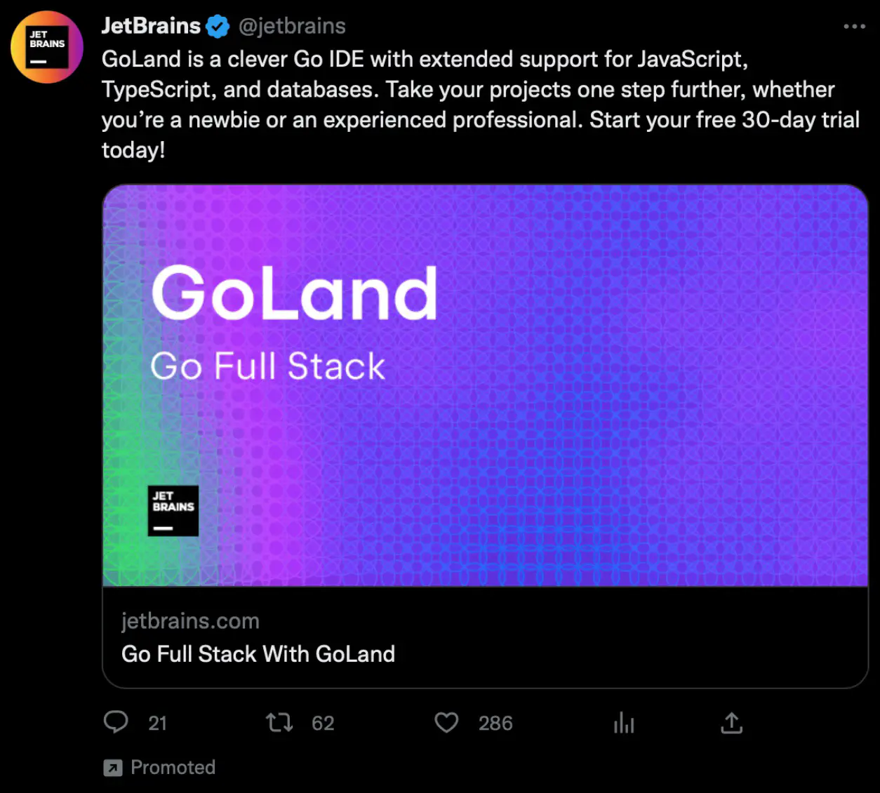 JetBrains ad on Twitter